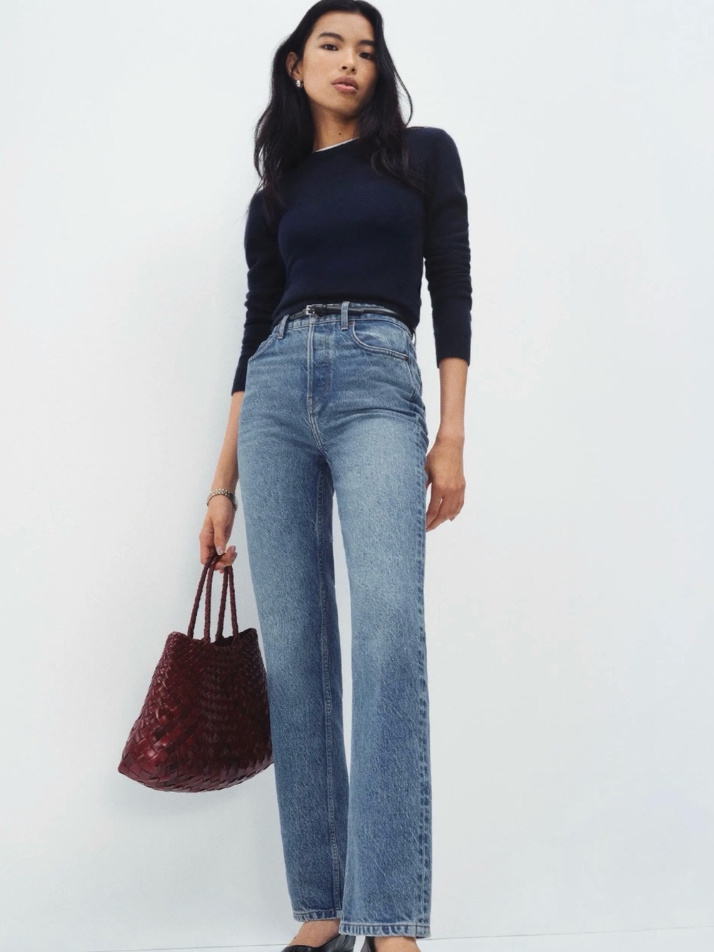 Reformation Straight-Leg High-Rise Jeans — Light Blue